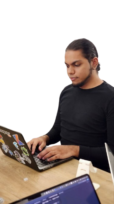 Tiago Danin, at the laptop, transparent background